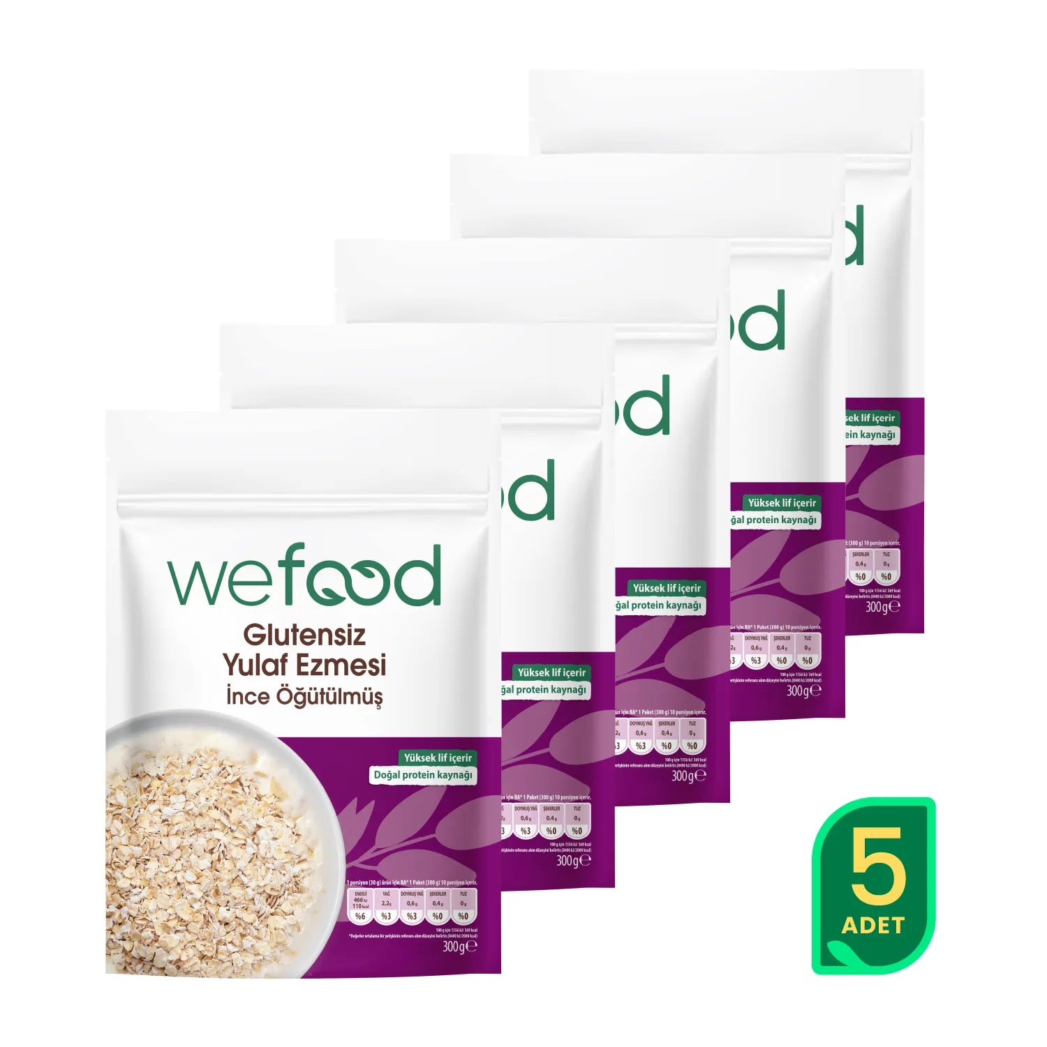 Wefood İnce Öğütülmüş Glutensiz Yulaf Ezmesi 300 gr 5'li